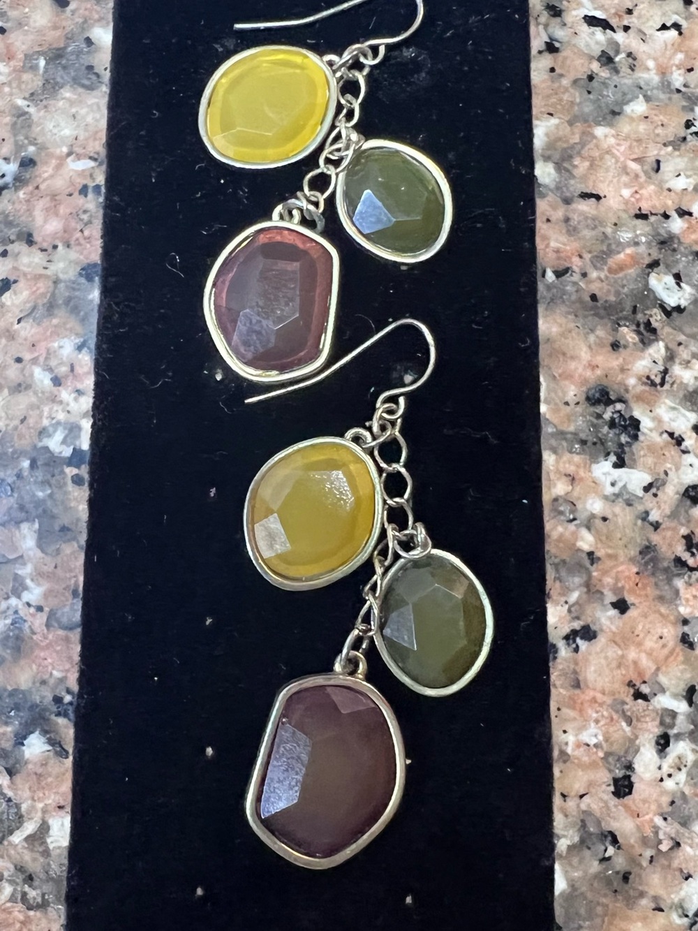 Multicolor Faceted Drop Earrings - Yellow, Olive & Mauve